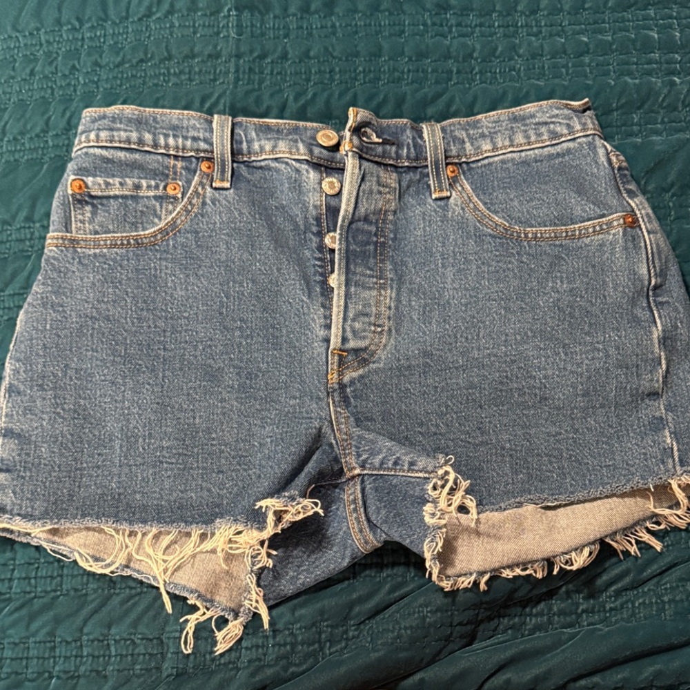 Levi's Blue Frayed Hem Jean Shorts